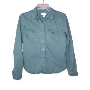 Forever 21 Women's Military Green Button Up Thick Long Sleeve Shirt Sz Small